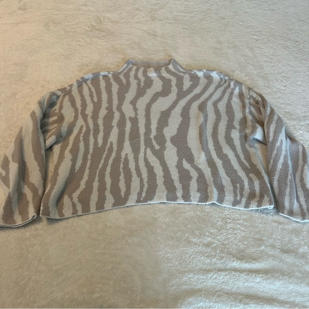 Express Neutral Zebra Print Cropped Oversized Sweater XL